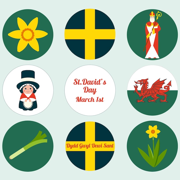 Saint Davids card with daffodils Welsh flag dragon