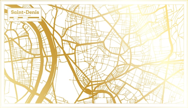 Saint Denis France City Map in Retro Style in Golden Color Outline Map