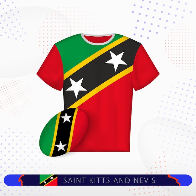 Saint Kitts and Nevis rugby jersey with rugby ball of Saint Kitts and Nevis on abstract sport background