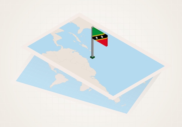 Saint Kitts and Nevis selected on map with isometric flag of Saint Kitts and Nevis