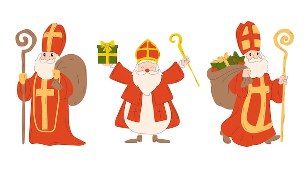 Saint Nicholas christmas characters vector set. Saint Nicholas christmas characters