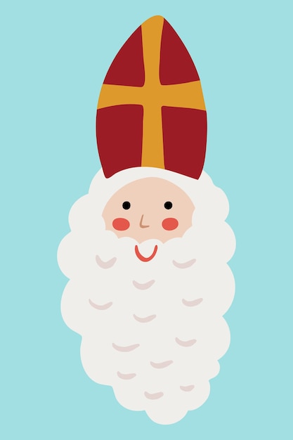 Saint Nicholas  Sinterklaas  Dutch Santa  old man face beard in red mitre with cross portrait