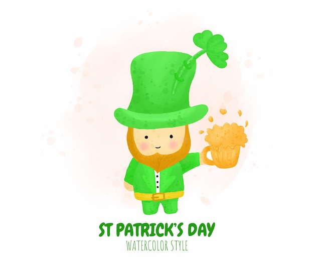 Saint patrick day cartoon character leprechaun holding cup in cartoon illustration