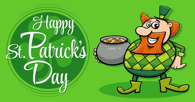 Saint Patrick Day design with cartoon Leprechaun with gold