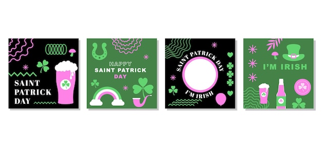 Vector saint patrick day social media post collection with trendy flat concept