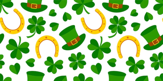 Saint Patrick Day vector seamless pattern irish background green leaf clover and shamrock