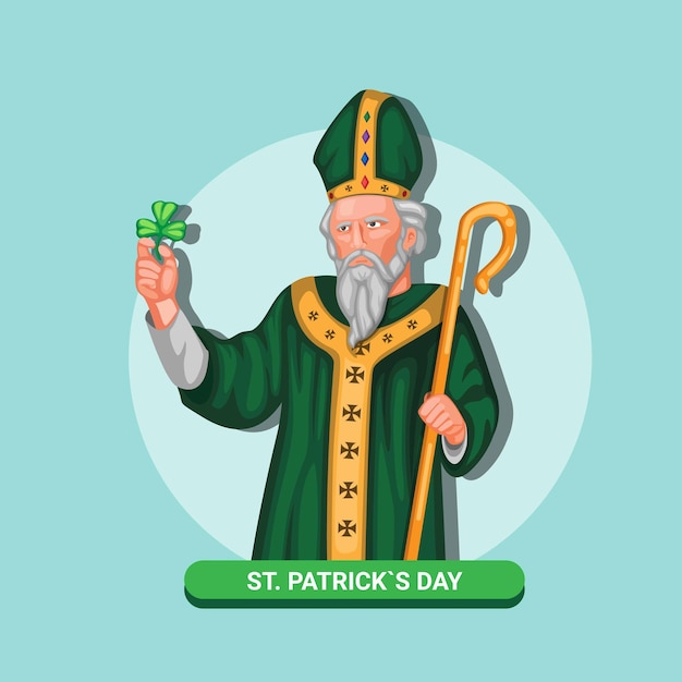 Saint Patrick figure symbol celebration for St. Patricks Day in march. concept in cartoon illustration