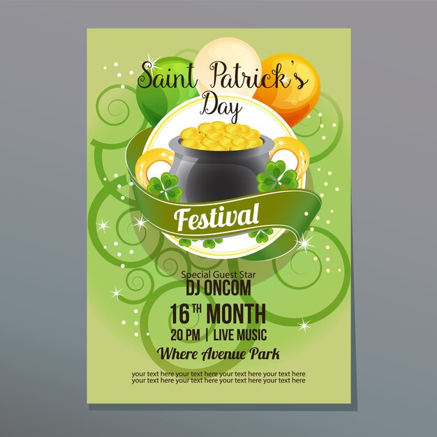 Saint patrick party poster coin and shamrock