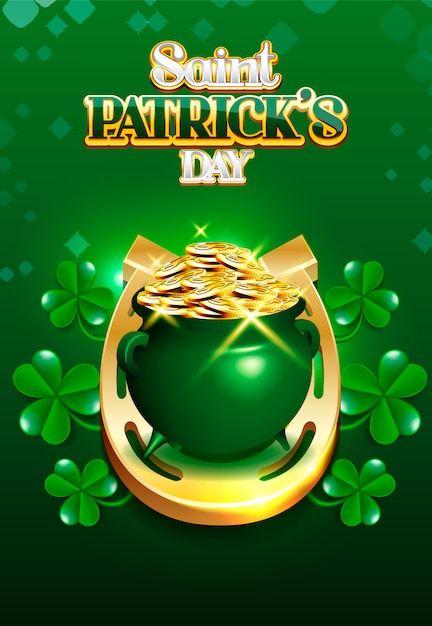 Saint Patrick's Day Pot of Gold and Golden Horse shoe