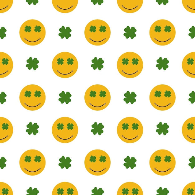 Saint Patrick's Day vector seamless pattern with emoji clover