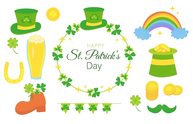 Saint Patrick set of vector elements  Vector illustration flat style