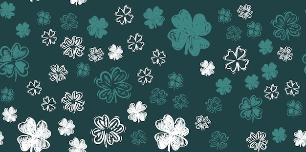 Saint Patricks Day, clover pattern, hand drawn illustrations.