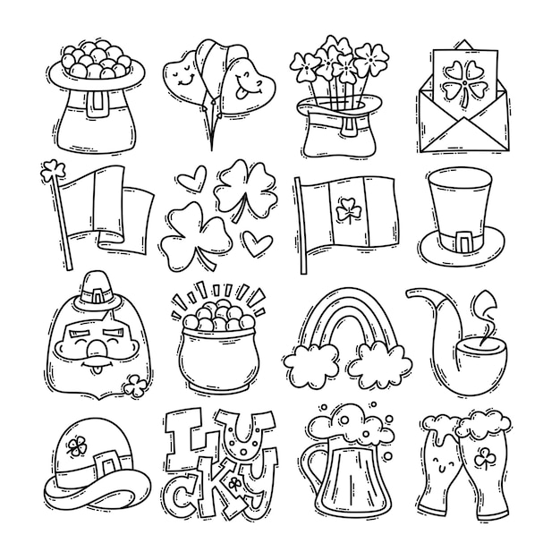 Saint Patricks Day doodle style handdrawn icon set