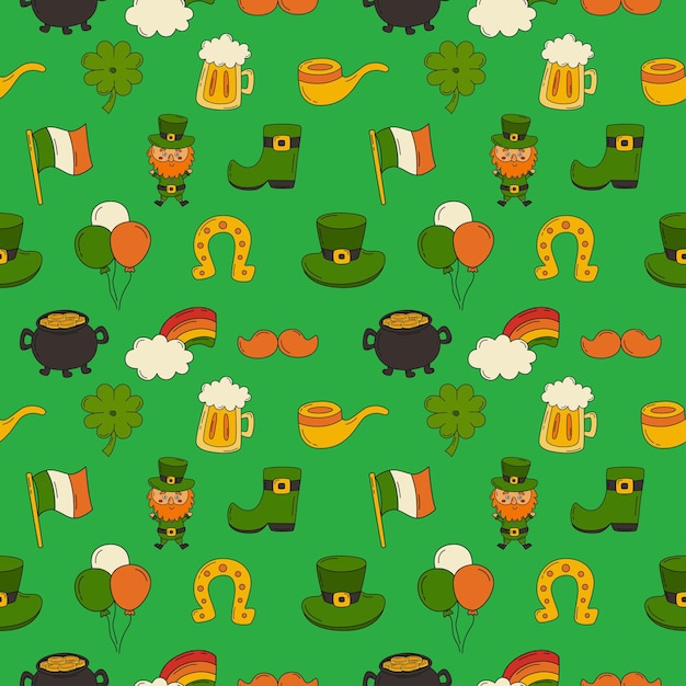 Vector saint patricks day seamless pattern on green background