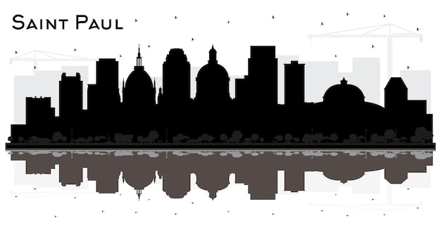 Saint Paul Minnesota City Skyline Silhouette with Black Buildings and Reflections Isolated on White