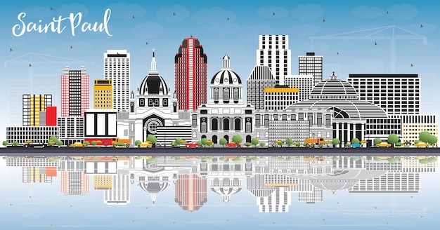 Saint Paul Minnesota City Skyline with Gray Buildings Blue Sky and Reflections Vector Illustration