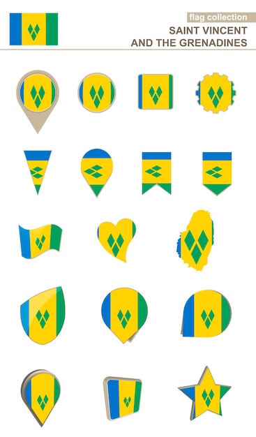 Saint Vincent and the Grenadines Flag Collection Big set for design