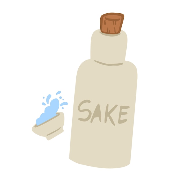 Sake bottle illustration with hand drawn icon