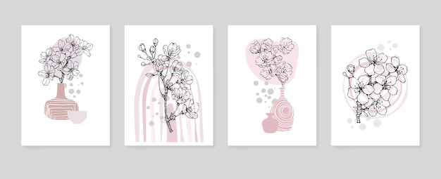 Sakura Abstract Hand Painted Illustrations for Wall Decoration Postcard Social Media Banner