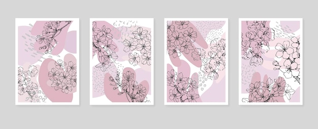 Sakura Abstract Hand Painted Illustrations for Wall Decoration Postcard Social Media Banner