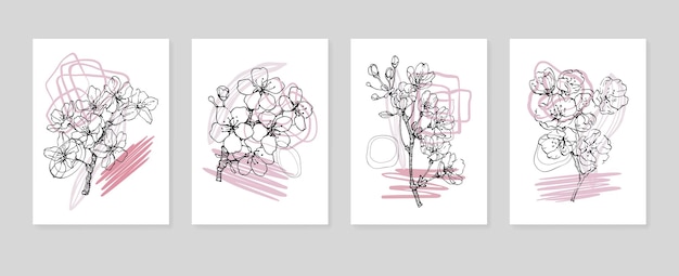 Sakura Abstract Hand Painted Illustrations for Wall Decoration Postcard Social Media Banner