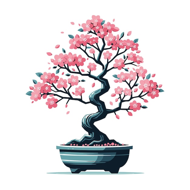 Vector sakura bonsai tree vector illustration aesthetic japanese and chinese traditional culture