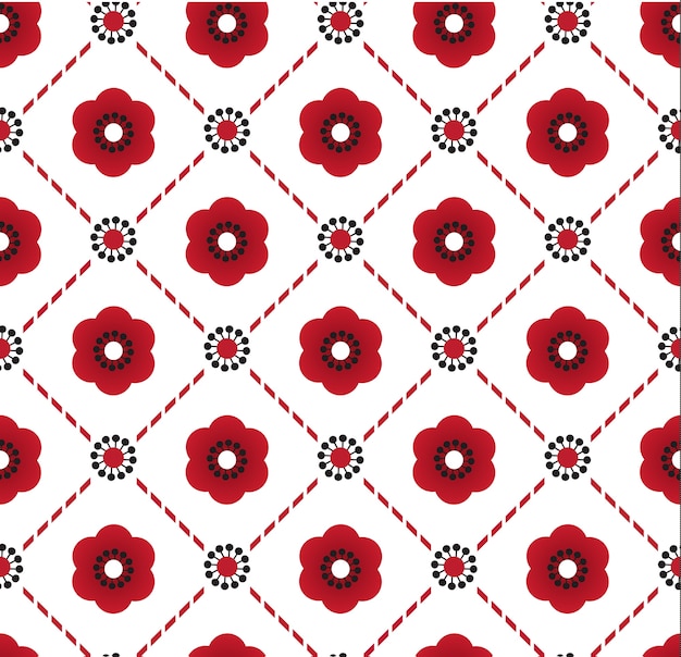 Sakura flower with minimalist black pollen seamless pattern