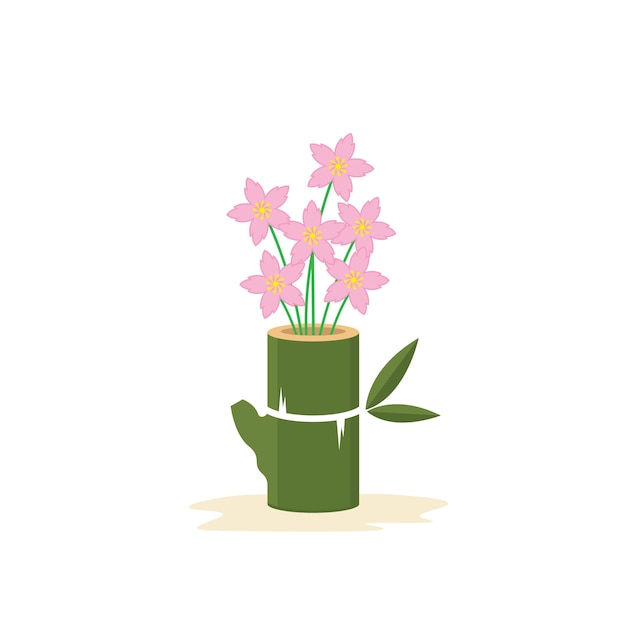 Sakura flowers in bamboo vase icon vector element design template