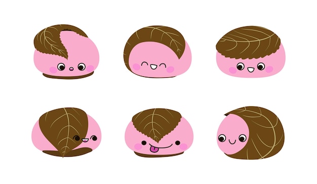 Sakura Mochi cute characters set vector illustration