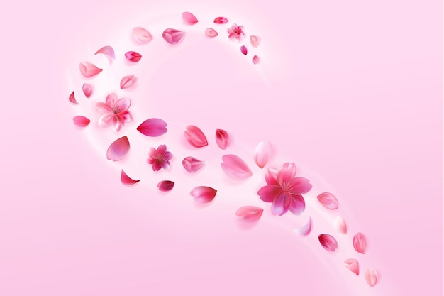 Vector sakura petals wind flying banner flower decoration on pink background