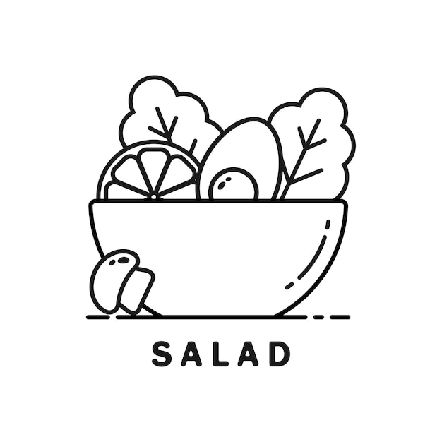 Salad bowl vector line icon on white background