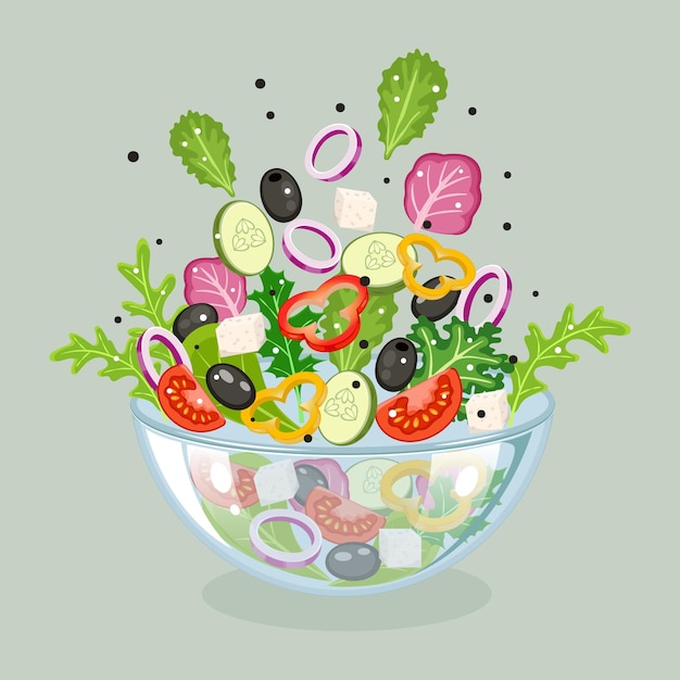 Vector salad flat illustration with vegetables simple cartoon icon design food concept of healthy eating stock vector isolated on white background