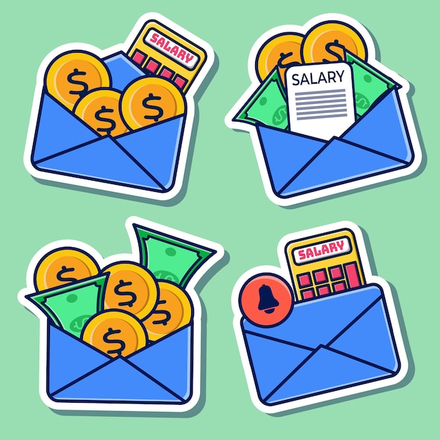 Salary  icon design set for business icon, dollar and envelope vector illustration