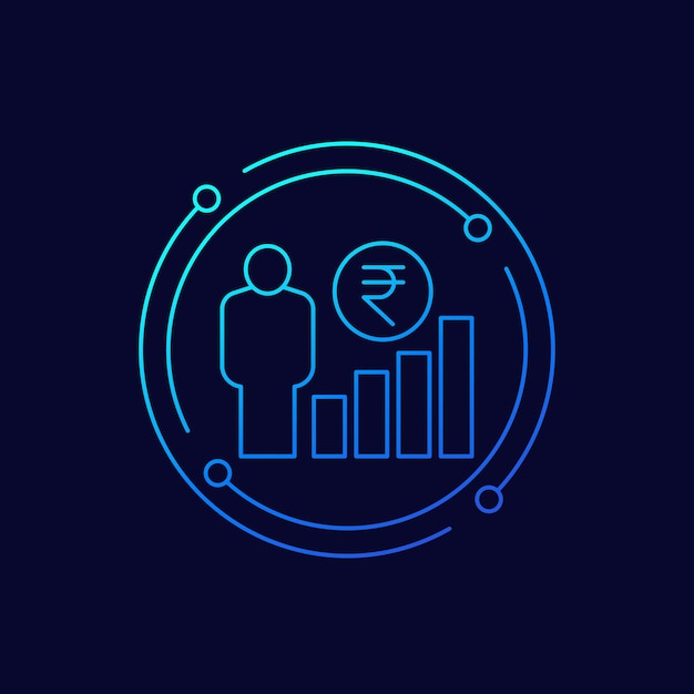 Salary increase growth line icon with rupee