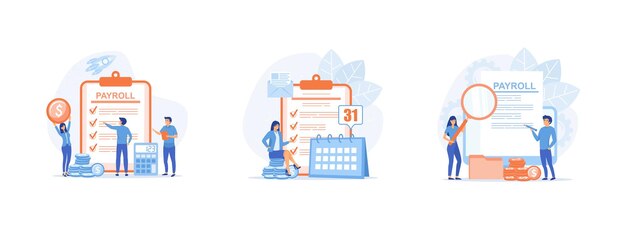 Salary paymentPayroll income Examine payroll check Payroll set flat vector modern illustration