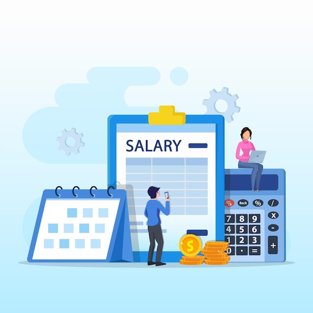 Salary vector concept online income calculate and automatic payment calendar pay date employee wages concept