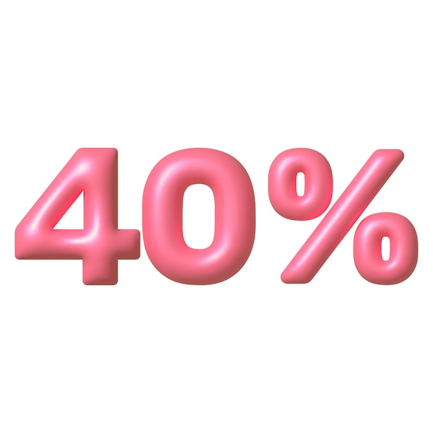 Sale 3D icon Pink glossy 40 percent discount vector sign 3d vector realistic design element