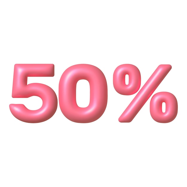 Sale 3D icon Pink glossy 50 percent discount vector sign 3d vector realistic design element