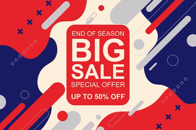 Sale background with red gray and blue rounded shape