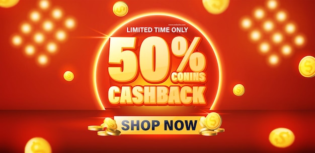 Sale banner 50% cashback template design for web or social media.