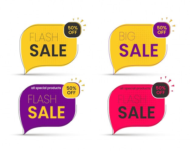 Sale banner of big discounts, sticker 50 , advertising tags for special offers.