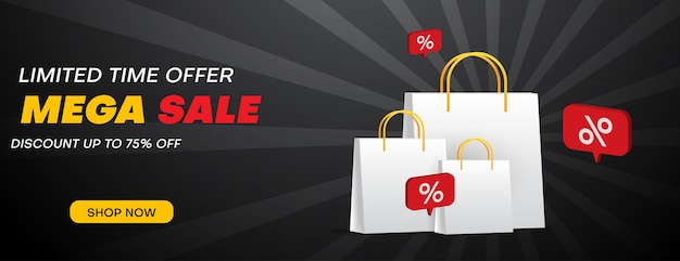 Sale banner design template with shopping bag business vector illustration