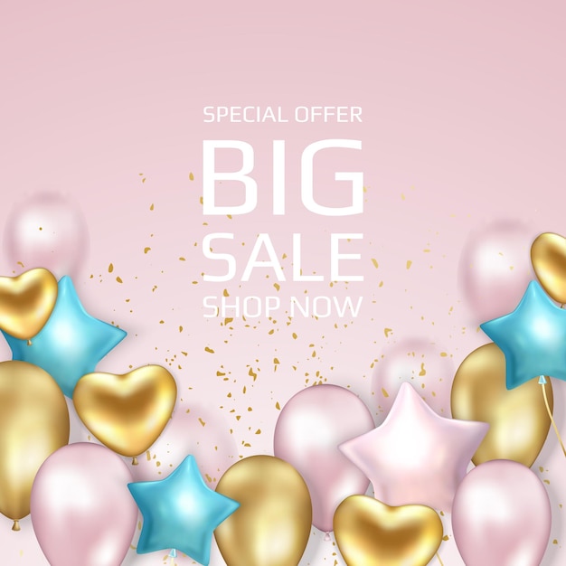 Sale banner design with helium balloons Realistic decorative design elements