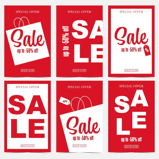 Sale banner or poster design template in red and white colours.