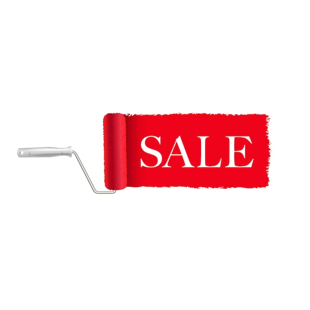 Sale Banner Red Paint Roller And Paint Stroke White Background