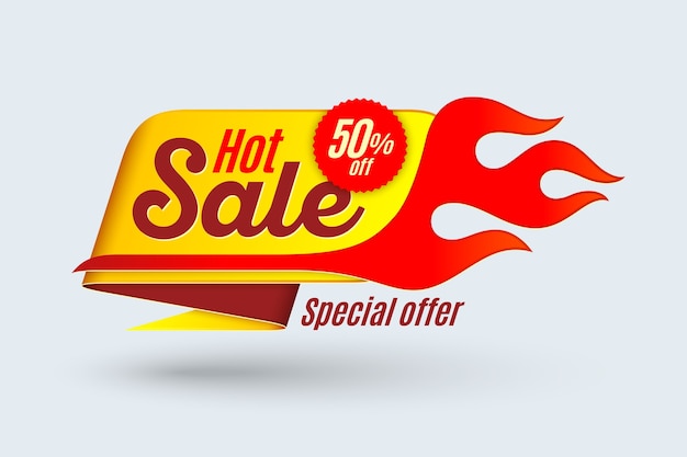 Sale banner template design with flame. Hot sale sign.