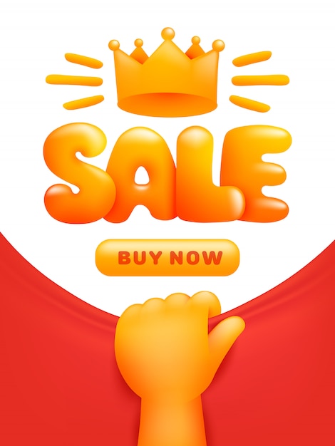 Sale banner template with yellow hand and crown.