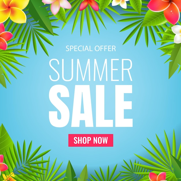 Sale banner Tropical Leaves And Flowers