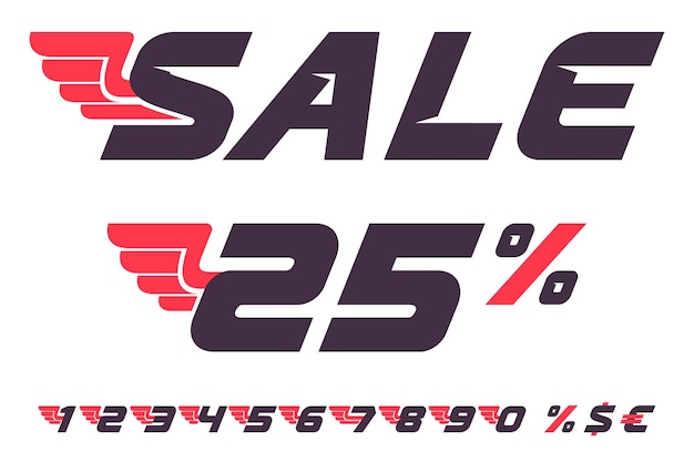 Sale banner with numbers set percent and dollar sign Fast speed winged and sport template