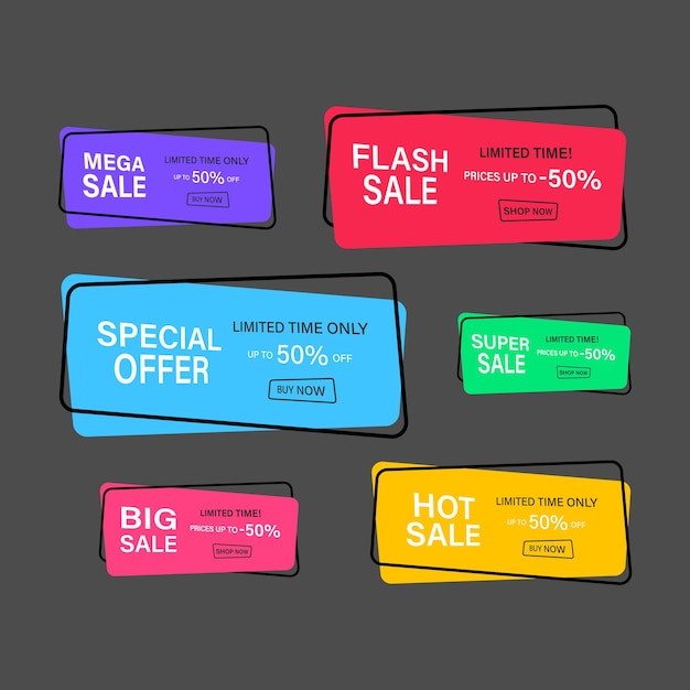 Sale banners set. Limited only today up to 50 percent off. Vector flat illustration. Mega sale